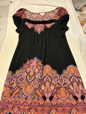 ECI New York Black Paisley Print Short Sleeve Tunic Dress Size 10